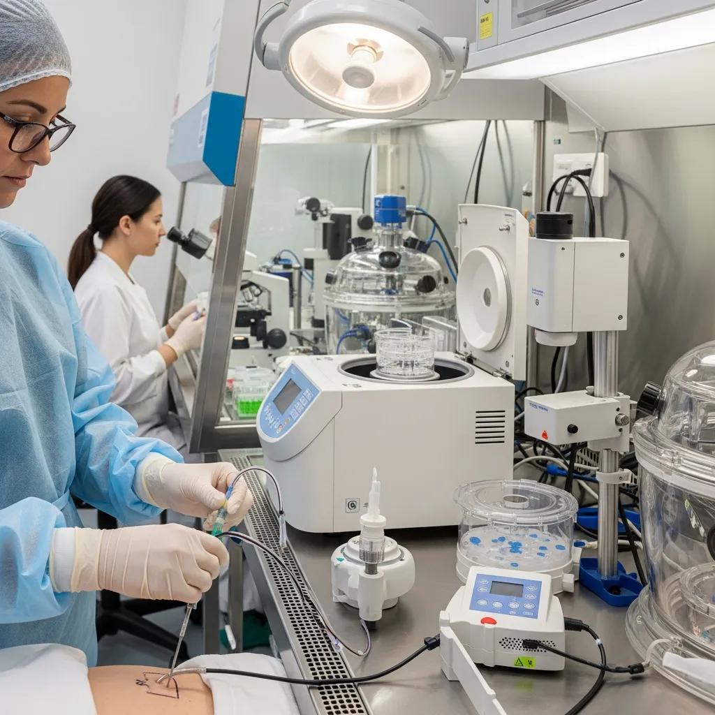 Clinician preparing stem cells for injection in a controlled medical setting