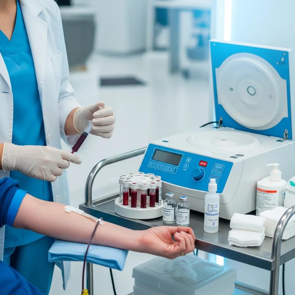 Clinical team preparing platelet‑rich plasma for injection in a controlled setting