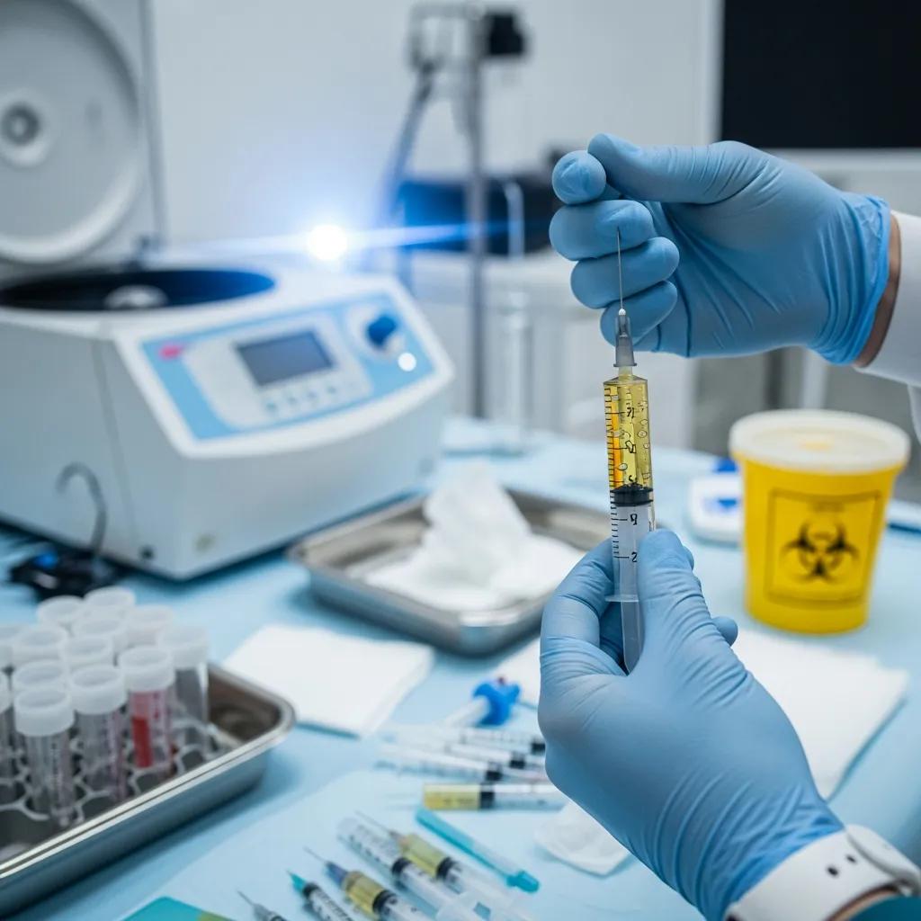 Clinician preparing PRP injection as part of regenerative treatment