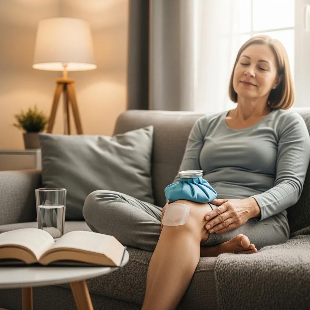 Patient resting at home with an ice pack on their knee after treatment