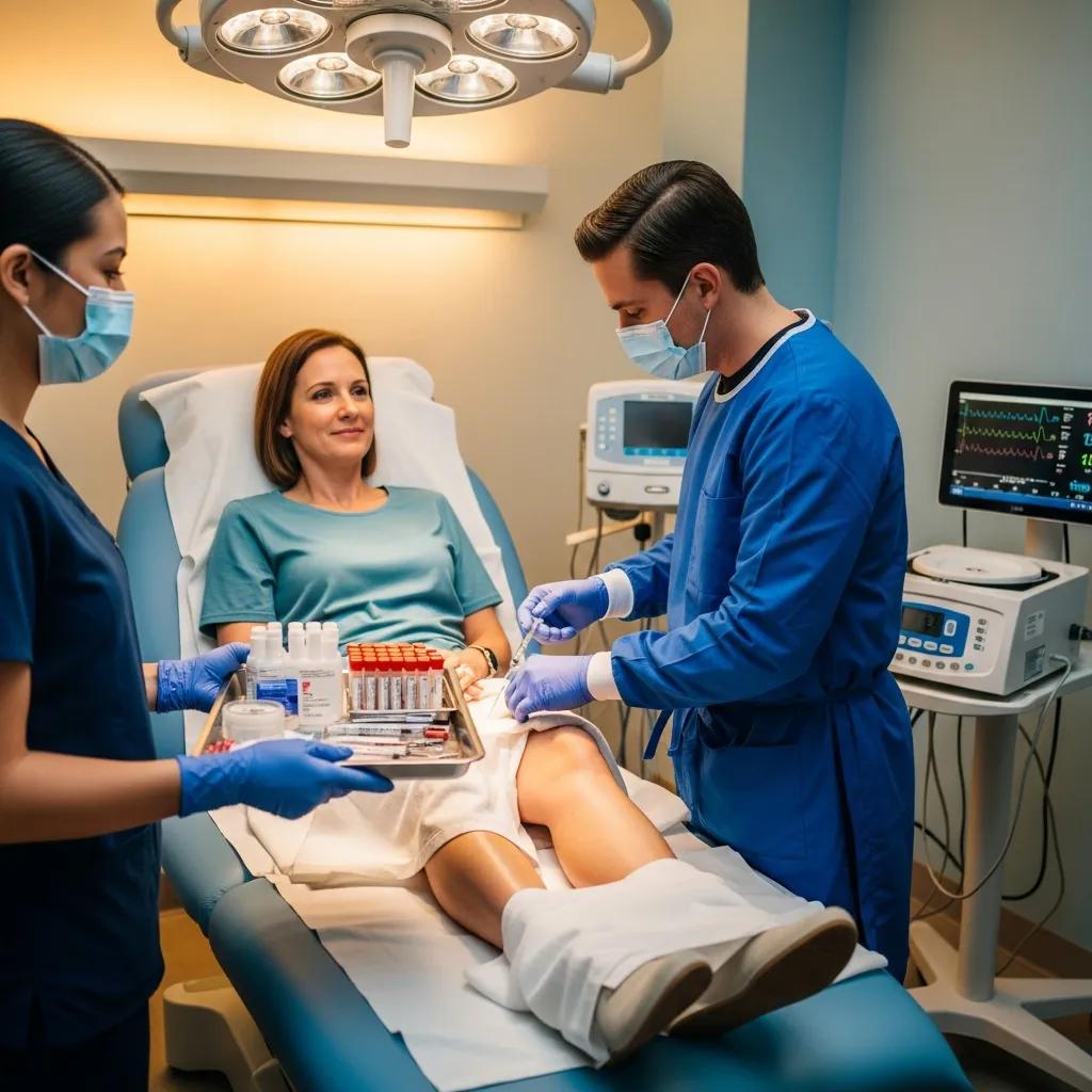 Patient receiving a non-surgical orthopaedic injection in a clinic setting