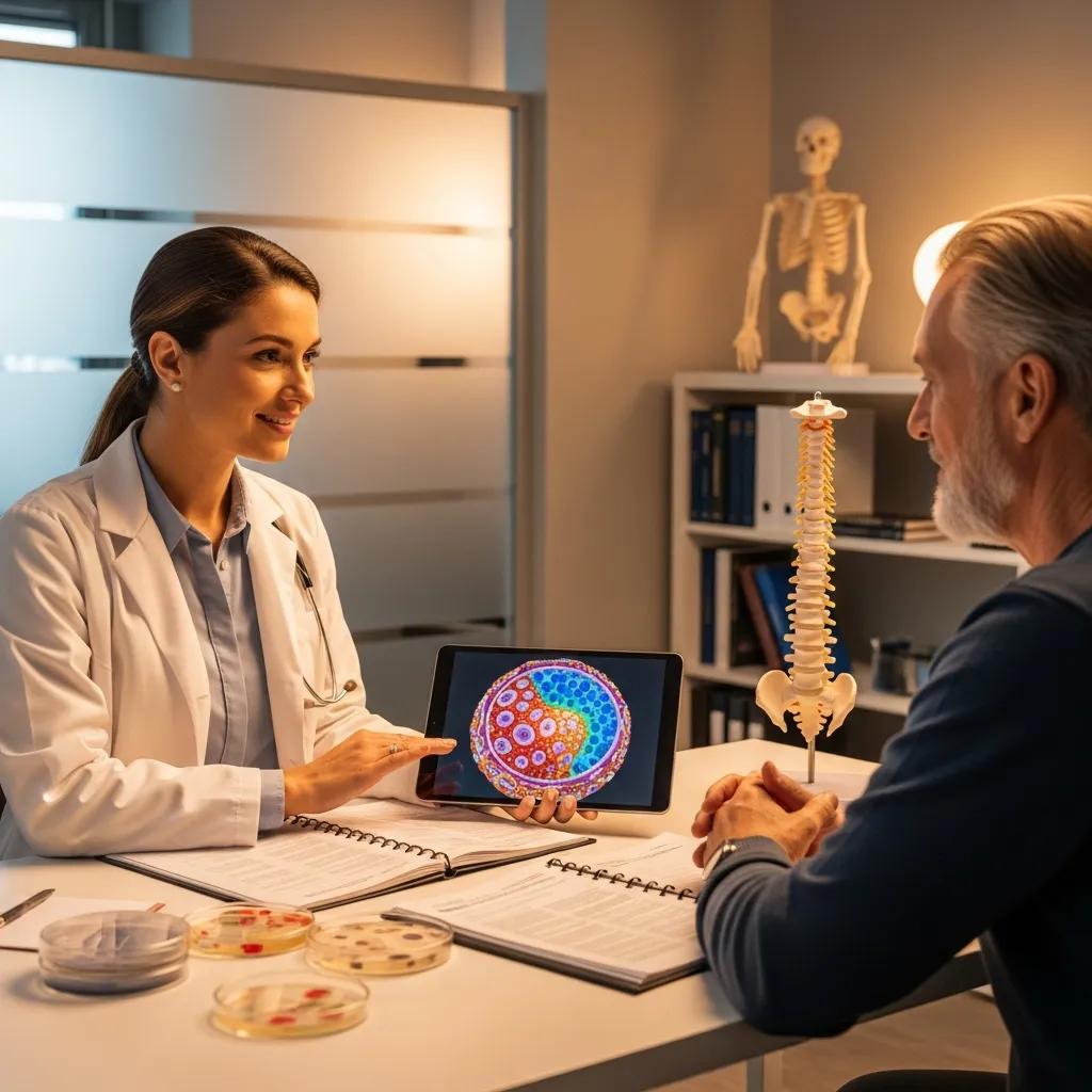 Clinician discussing regenerative treatment options with a patient in a consultation room
