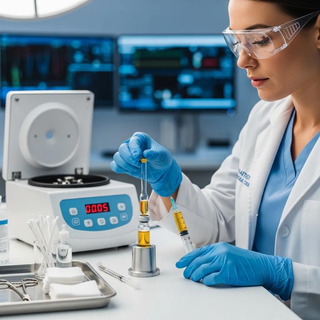 Clinician preparing Platelet‑Rich Plasma therapy for targeted tendon treatment